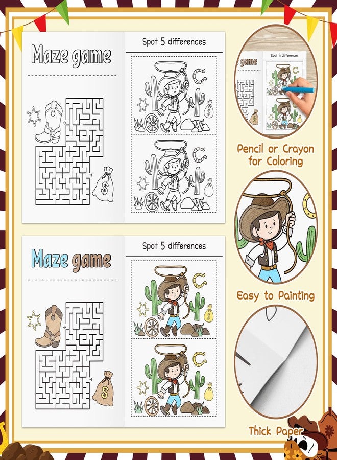 JAPBOR Western Cowboy Coloring Books - 24PCS Mini Wild West Theme Activity Color Book Bulk for Kid Party Favors, Cowgirl Horse Small Colouring Pages for Birthday Gifts Class Drawing Painting Game - Image 4